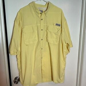 Bimini Bay Outfitters Mens 3XL Yellow‎ Short Sleeve Fishing Shirt Sun Protection